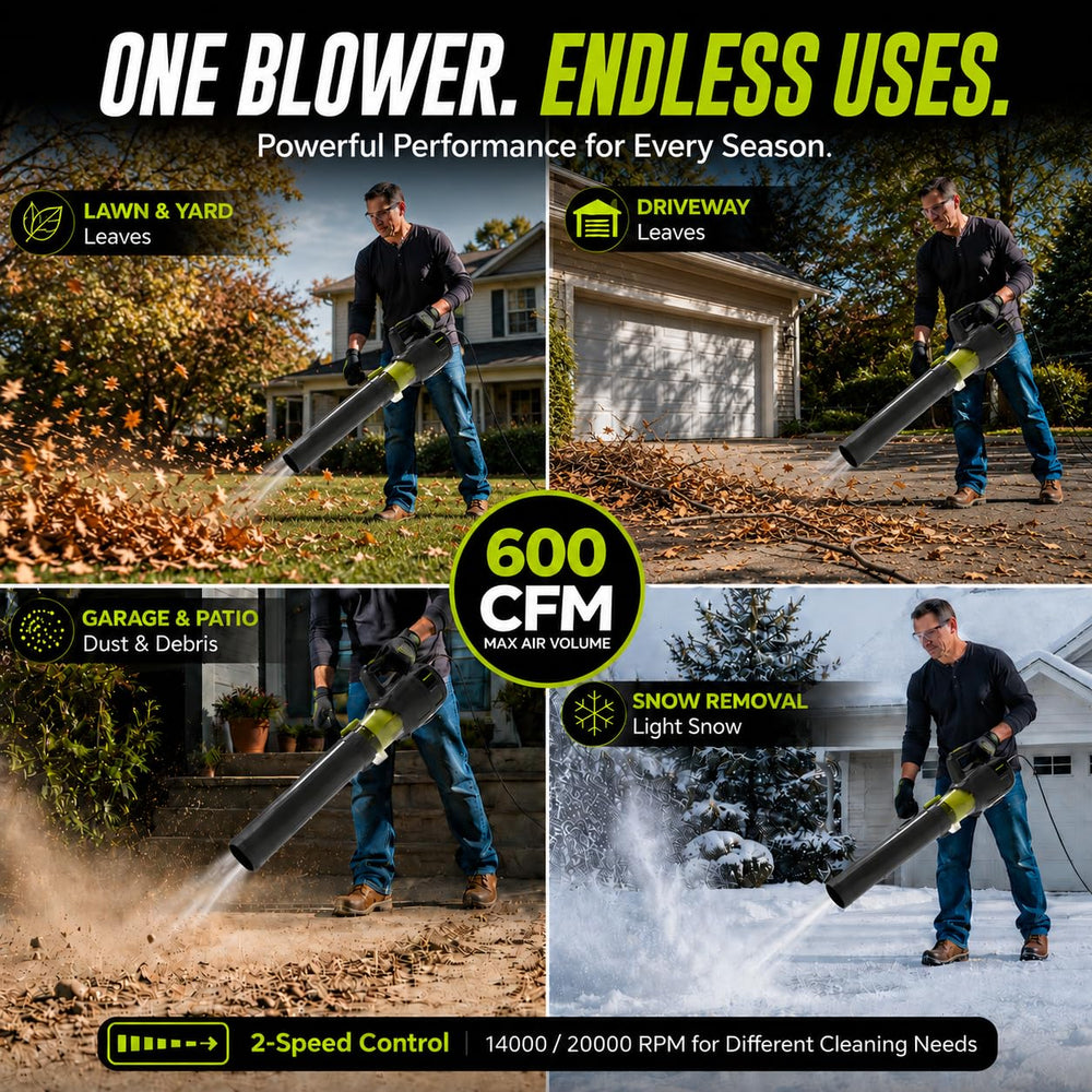 GRASSTIGON in use clearing driveway demonstrating fast debris removal benefit