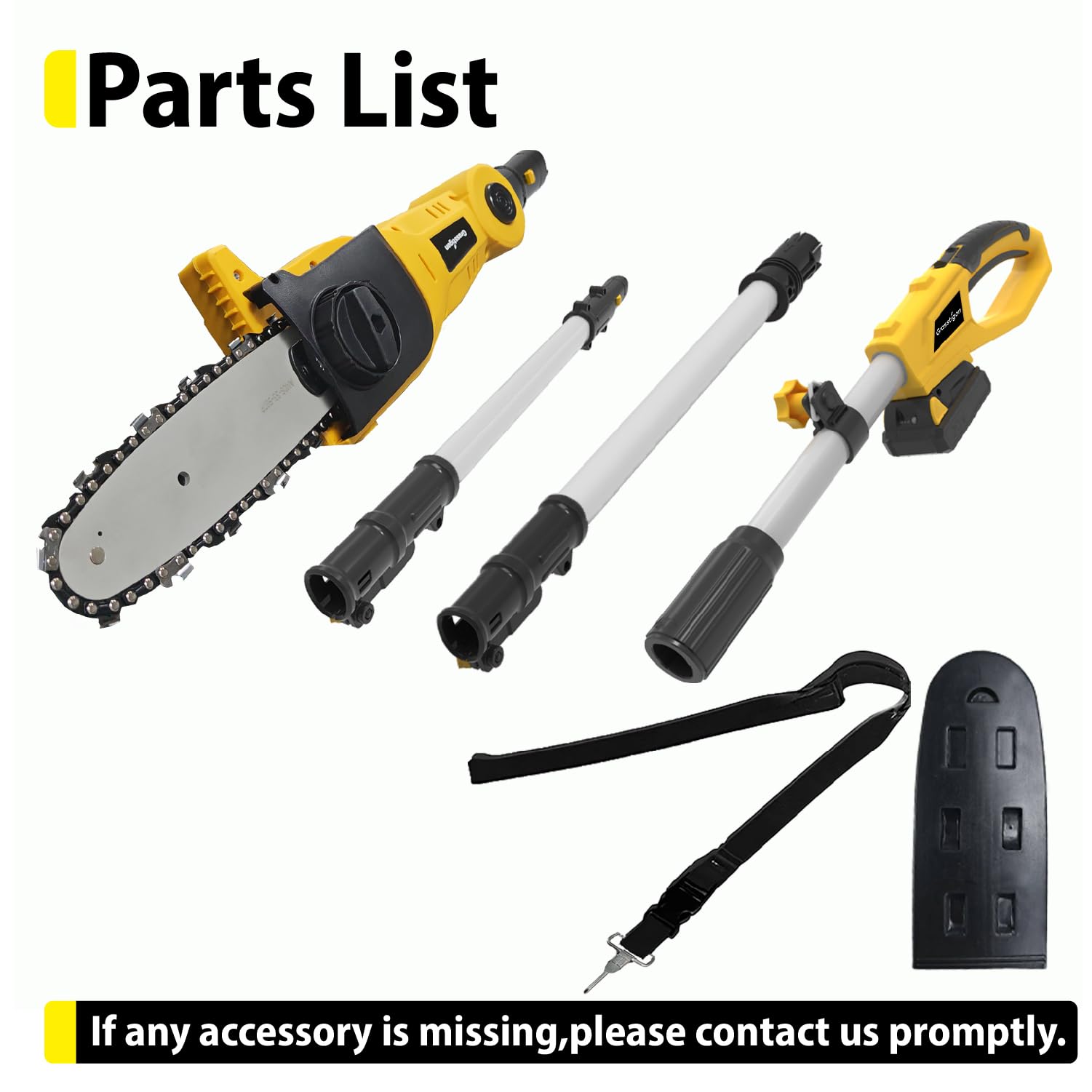 GRASSTIGON packaging and labels showing included tool-only components and warranty information