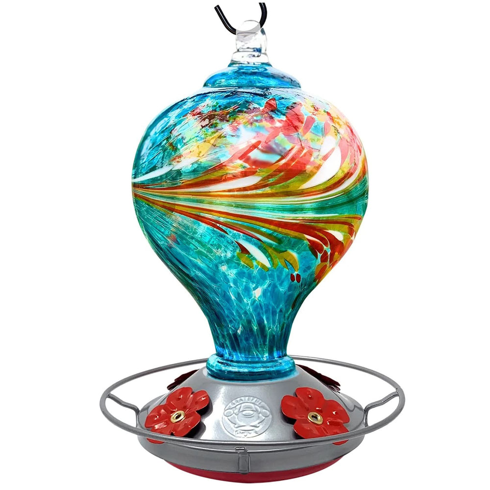 Grateful Gnome front view blue egg feeder showing vibrant color and curb appeal