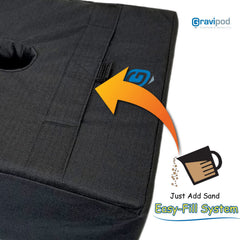 Gravipod zipper and seam detail showing easy-detach halves for no-lift filling