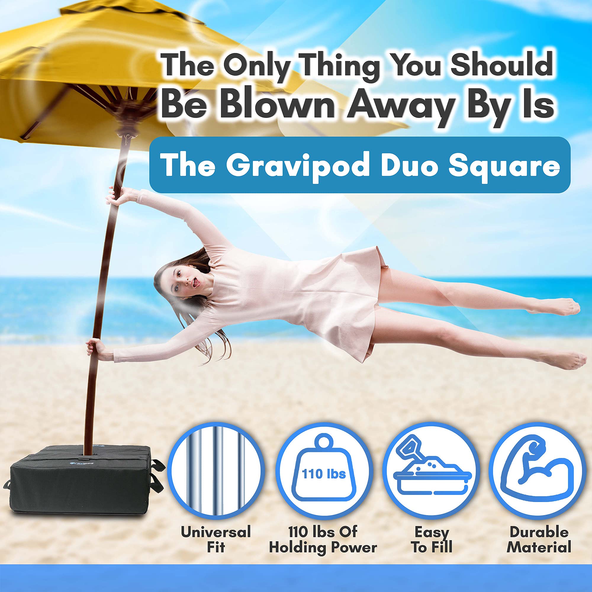 Gravipod DUO next to a ruler illustrating compact square size that saves patio space