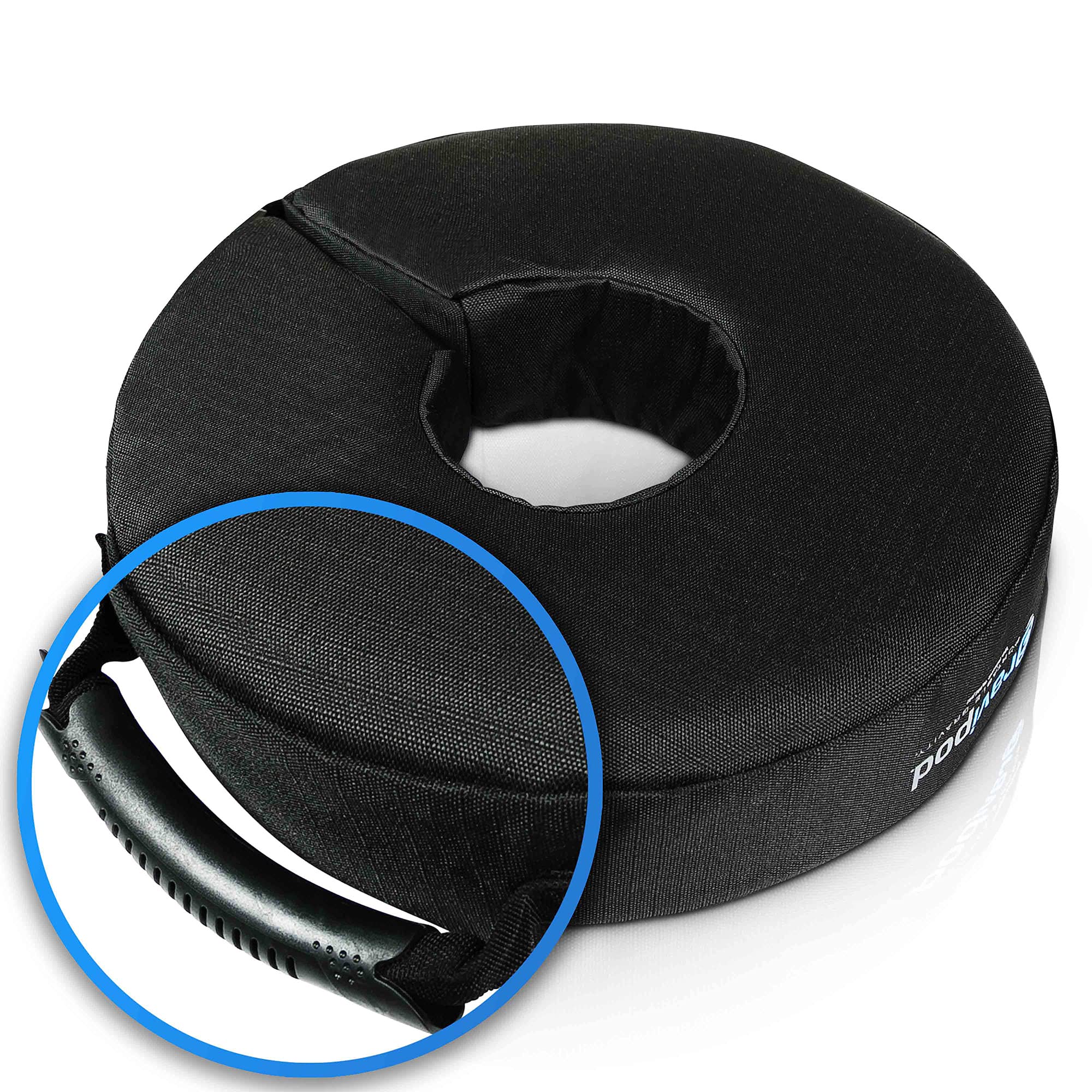 Gravipod ergonomic carry handles being lifted for comfortable transport between sites