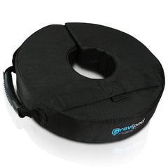 Gravipod front view showing compact 14-inch weight bag and secure closure for stability
