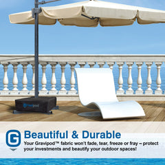 Gravipod supporting a cantilever umbrella demonstrating strong hold in use