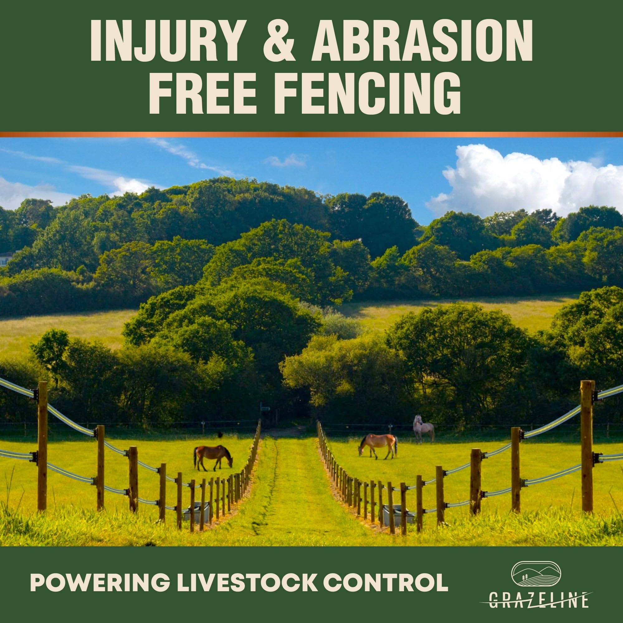 Grazeline polytape outdoors in rain showing UV-treated weatherproof durability benefit