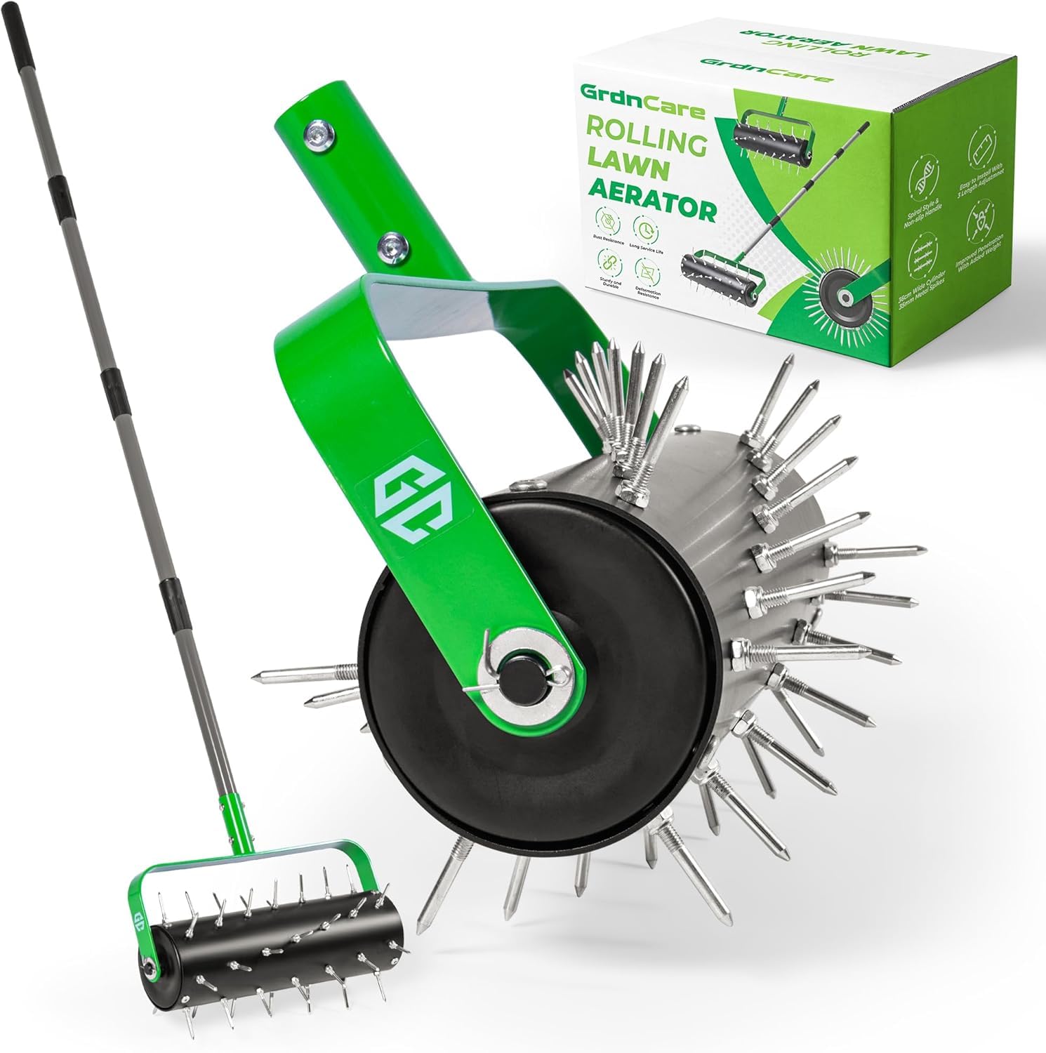 GrdnCare front view of aerator showing drum and frame for improved lawn care