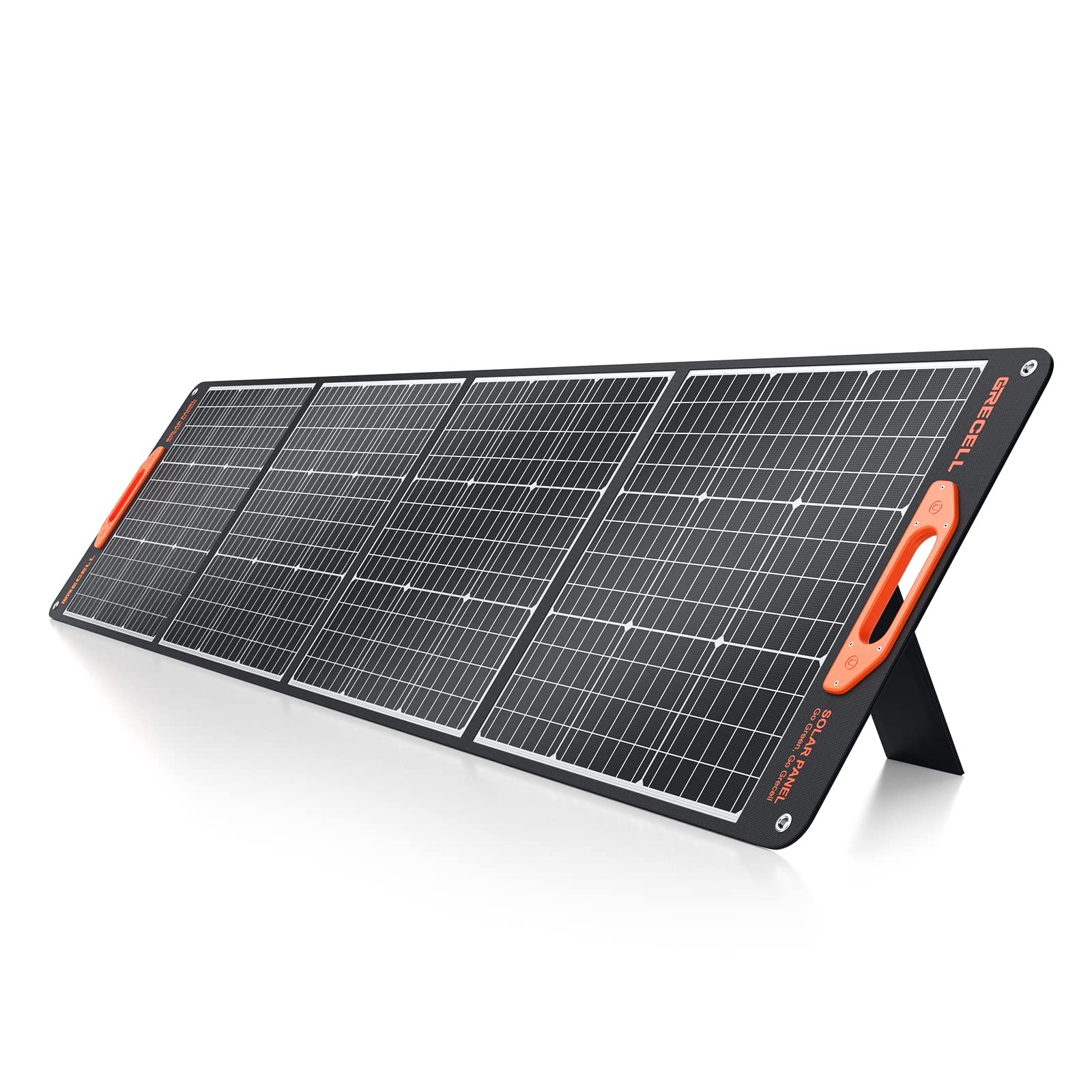 GRECELL folded 200W panel front view showing compact portability and easy transport