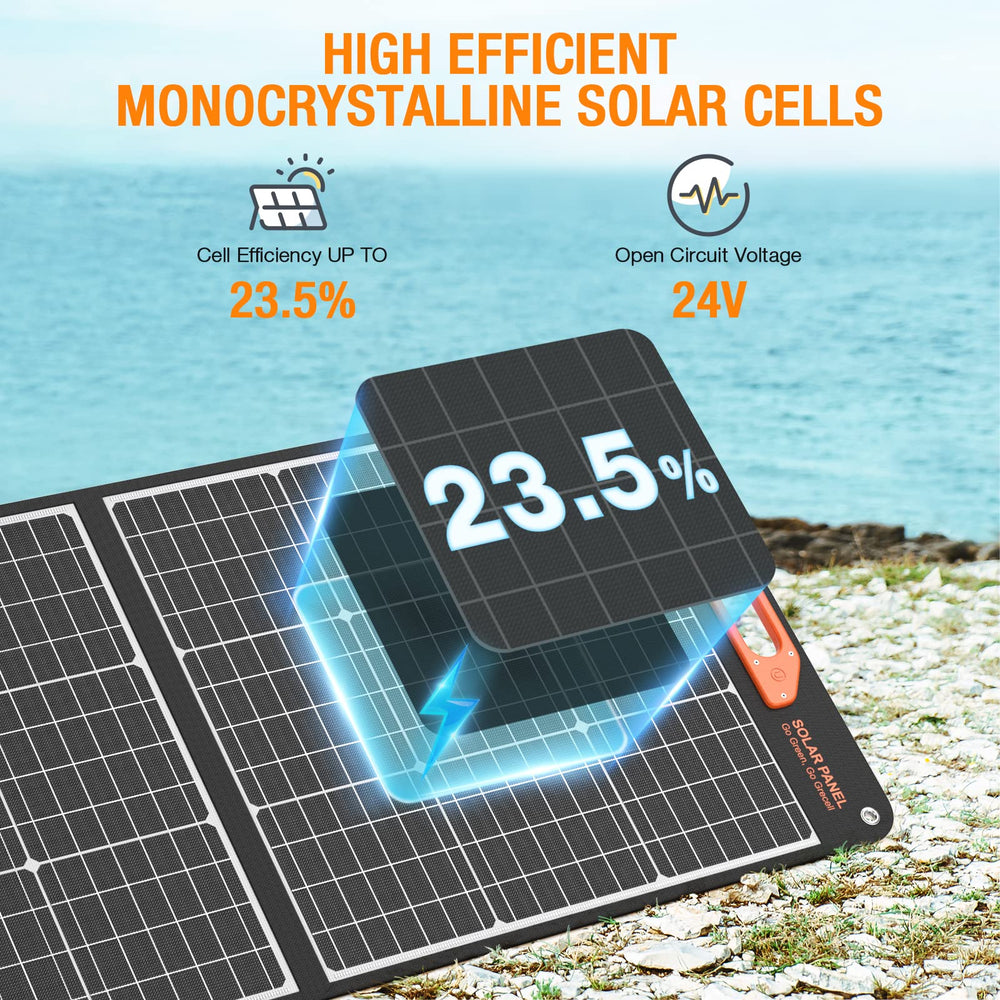 GRECELL panel with adjustable kickstand at angle for stable, optimal sun positioning