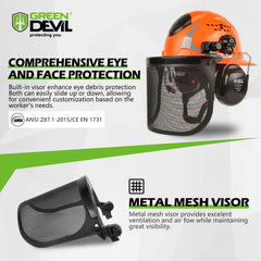 GREEN DEVIL anti-fog built-in visor close-up demonstrating clear eye protection