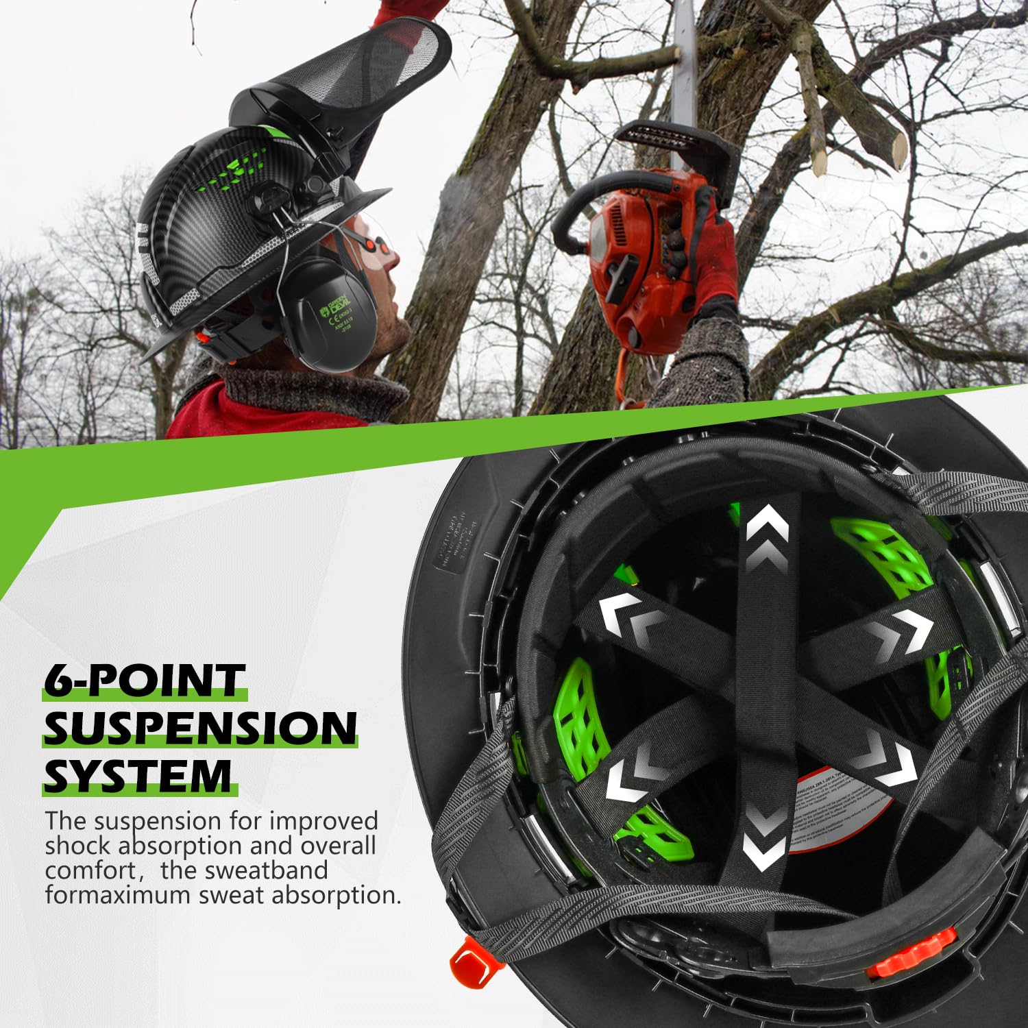 GREEN DEVIL ear muffs attachment detail showing noise reduction benefit