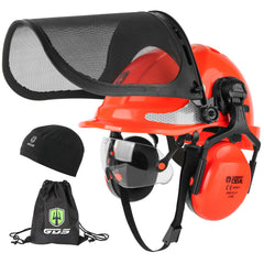 GREEN DEVIL front view helmet showing integrated visor and ear muffs for all‑around protection