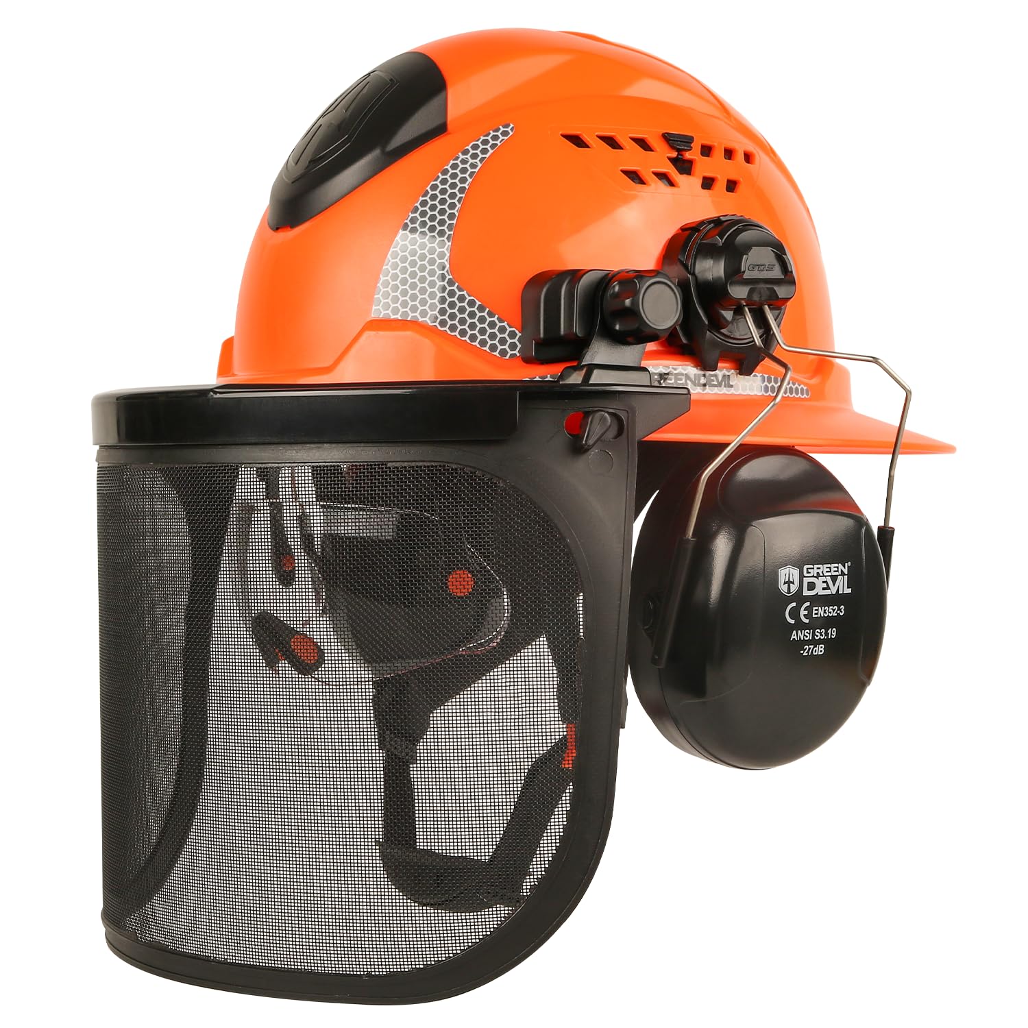 GREEN DEVIL full brim helmet front view showing broad coverage and weather protection