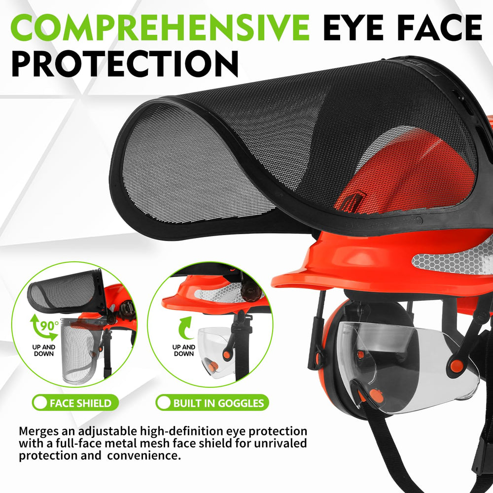 GREEN DEVIL metal mesh face shield detail deflecting branches and wood chips for safety