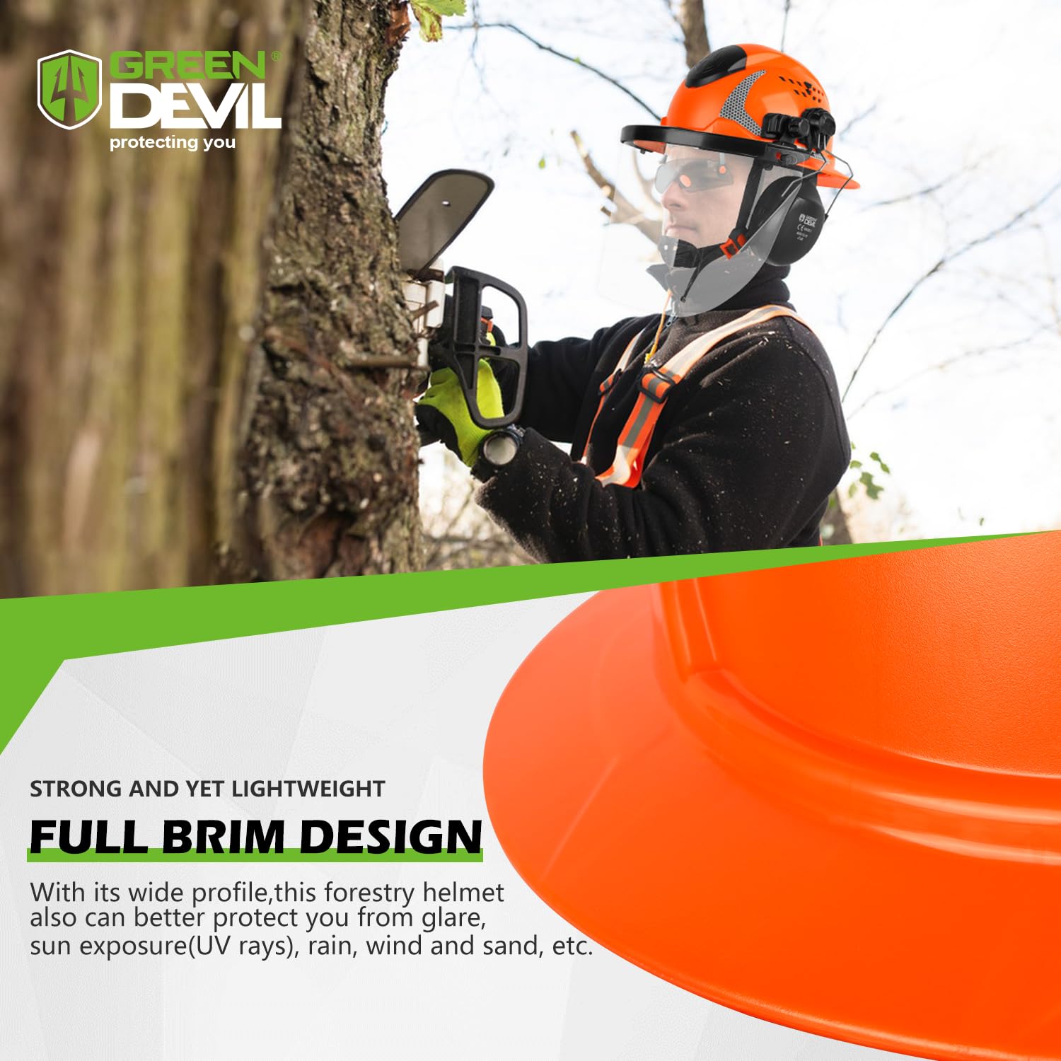 GREEN DEVIL helmet with accessories shows scale and versatility