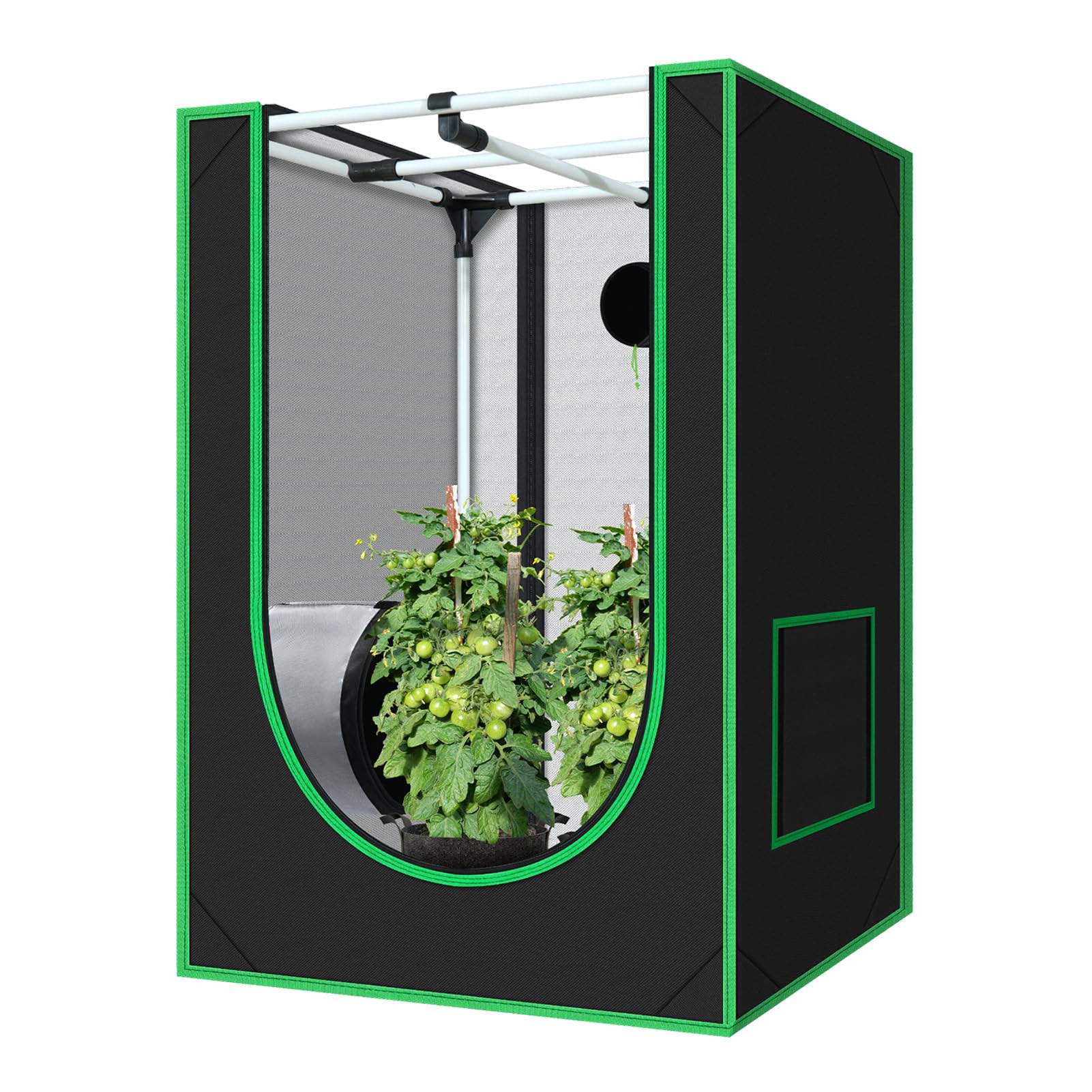 Green Hut front view showing compact 24x24x36 tent and secure zipper benefits