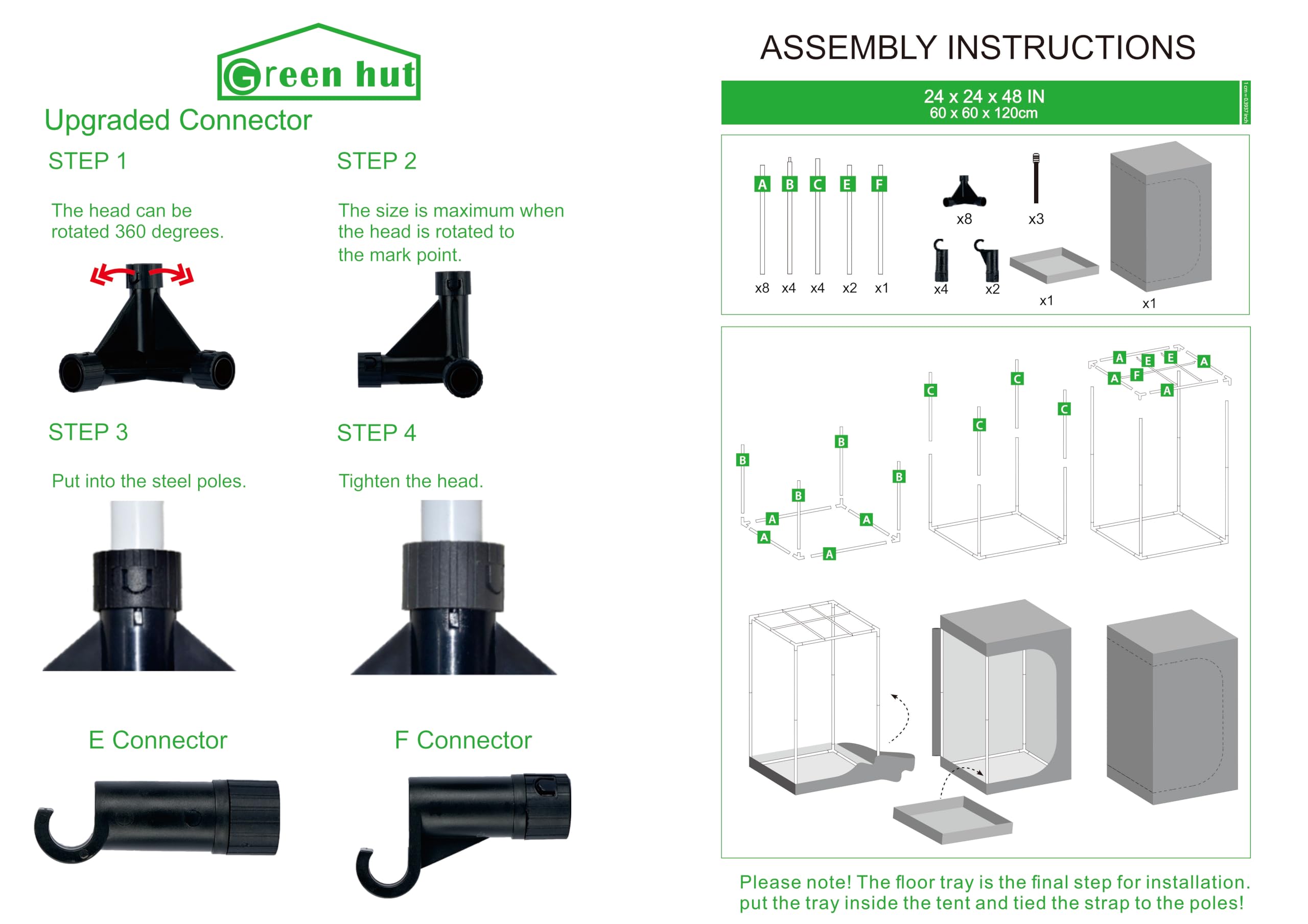 Green Hut assembly scene showing steel poles and quick-install connectors