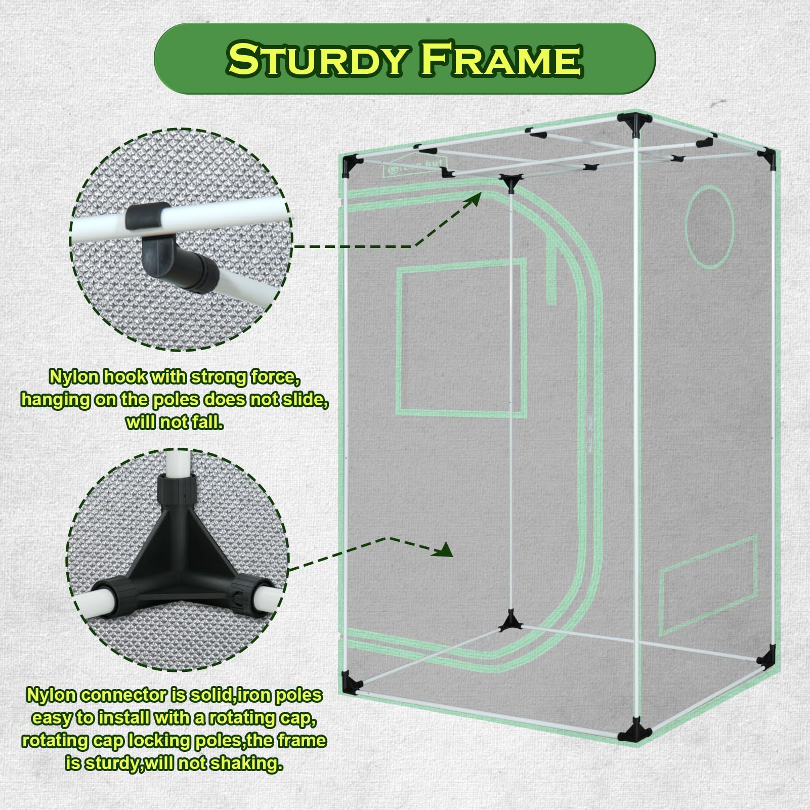Green Hut tent with LED light and inline fan installed showing ready-to-grow equipment compatibility