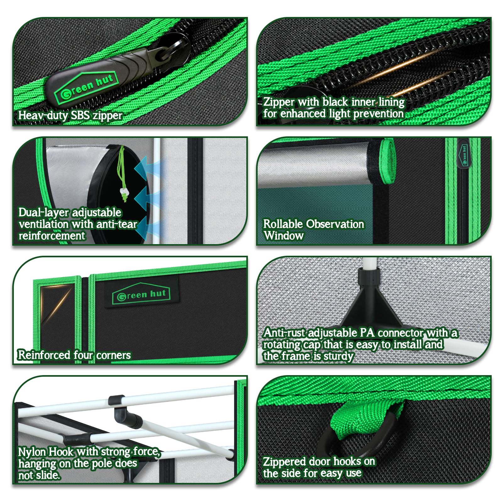 Green Hut close-up of highly reflective mylar interior improving light return