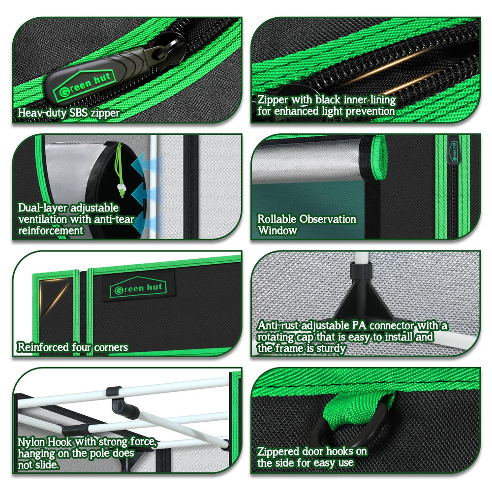 Green Hut close-up of highly reflective mylar interior improving light return