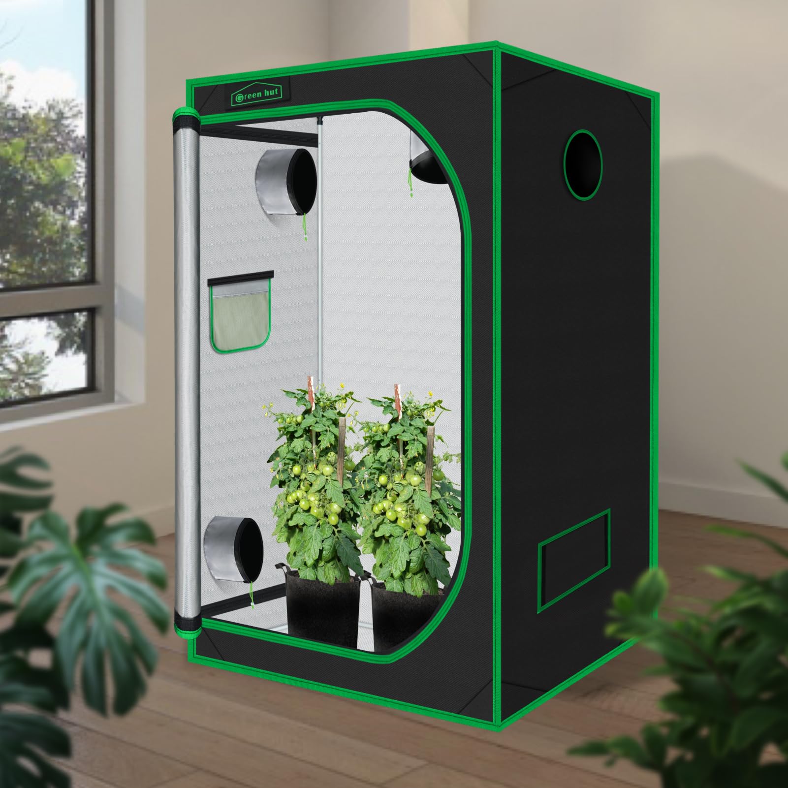 Green Hut open door revealing interior access and easy plant tending