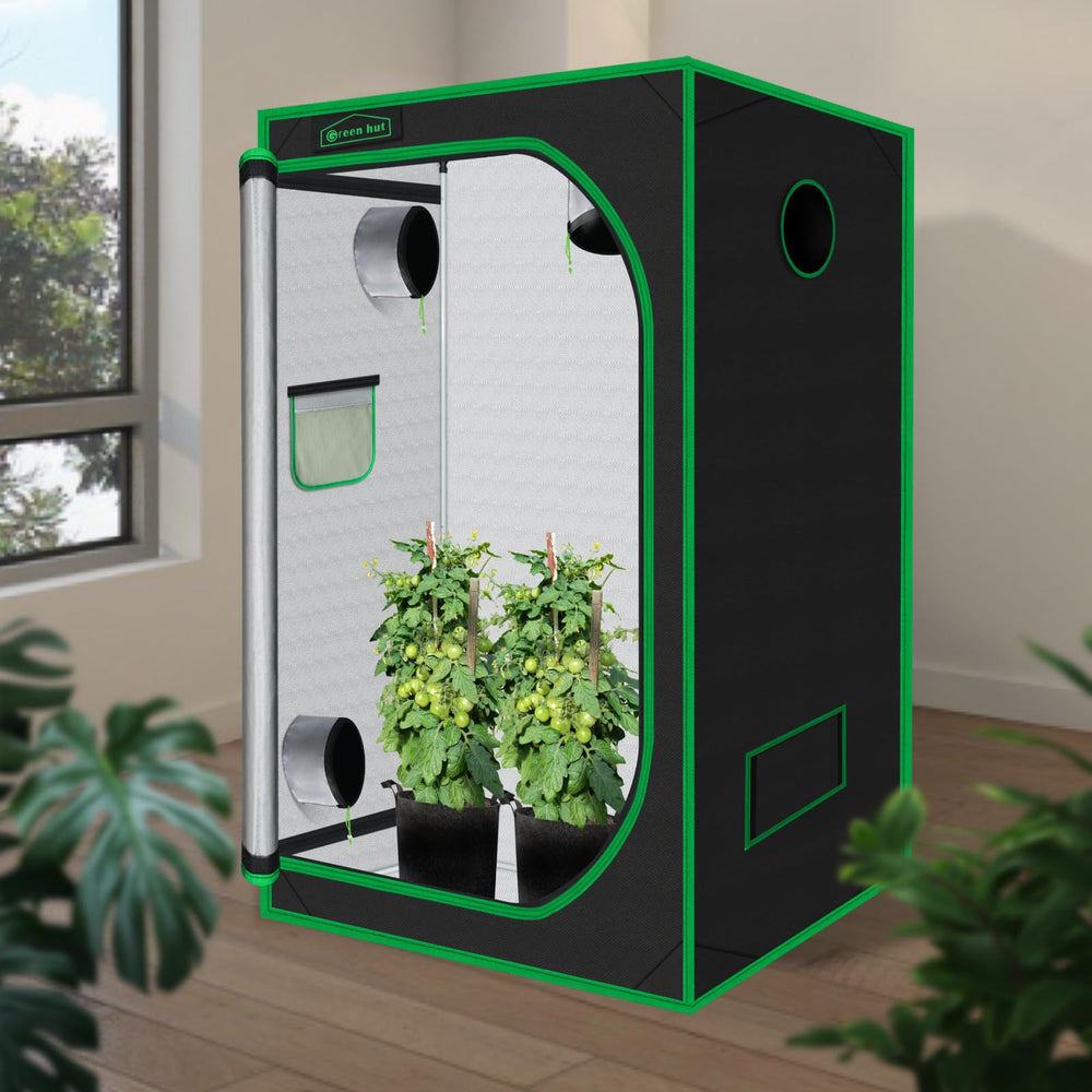 Green Hut open door revealing interior access and easy plant tending