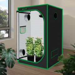 Green Hut open door revealing reflective Mylar interior for better light distribution