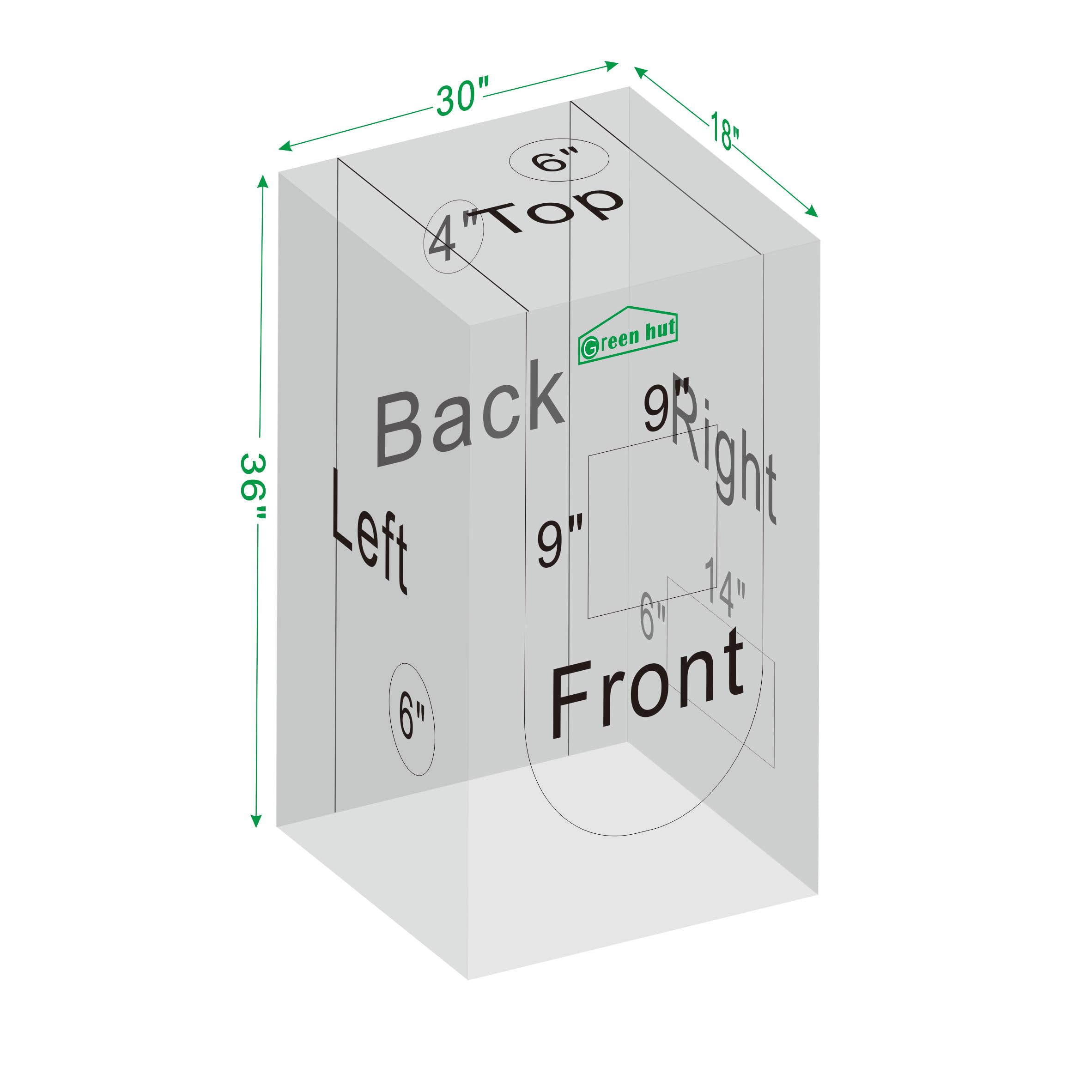 Green Hut boxed packaging and size label highlighting ready-to-assemble convenience benefit