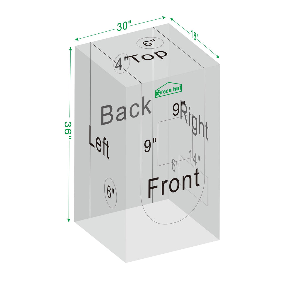 Green Hut boxed packaging and size label highlighting ready-to-assemble convenience benefit