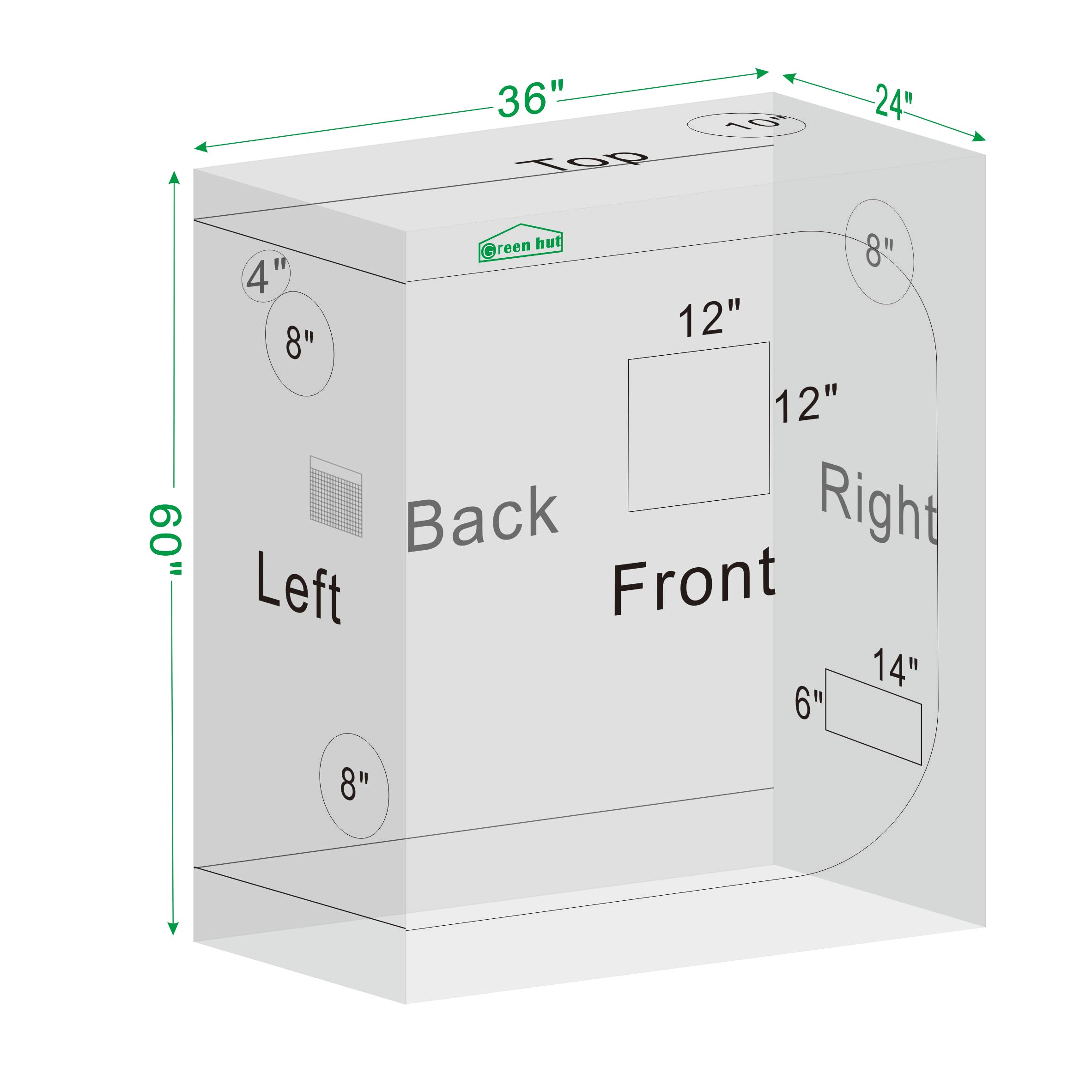 Green Hut tent beside a chair for scale illustrating the 24x36x60 size and space-saving advantage