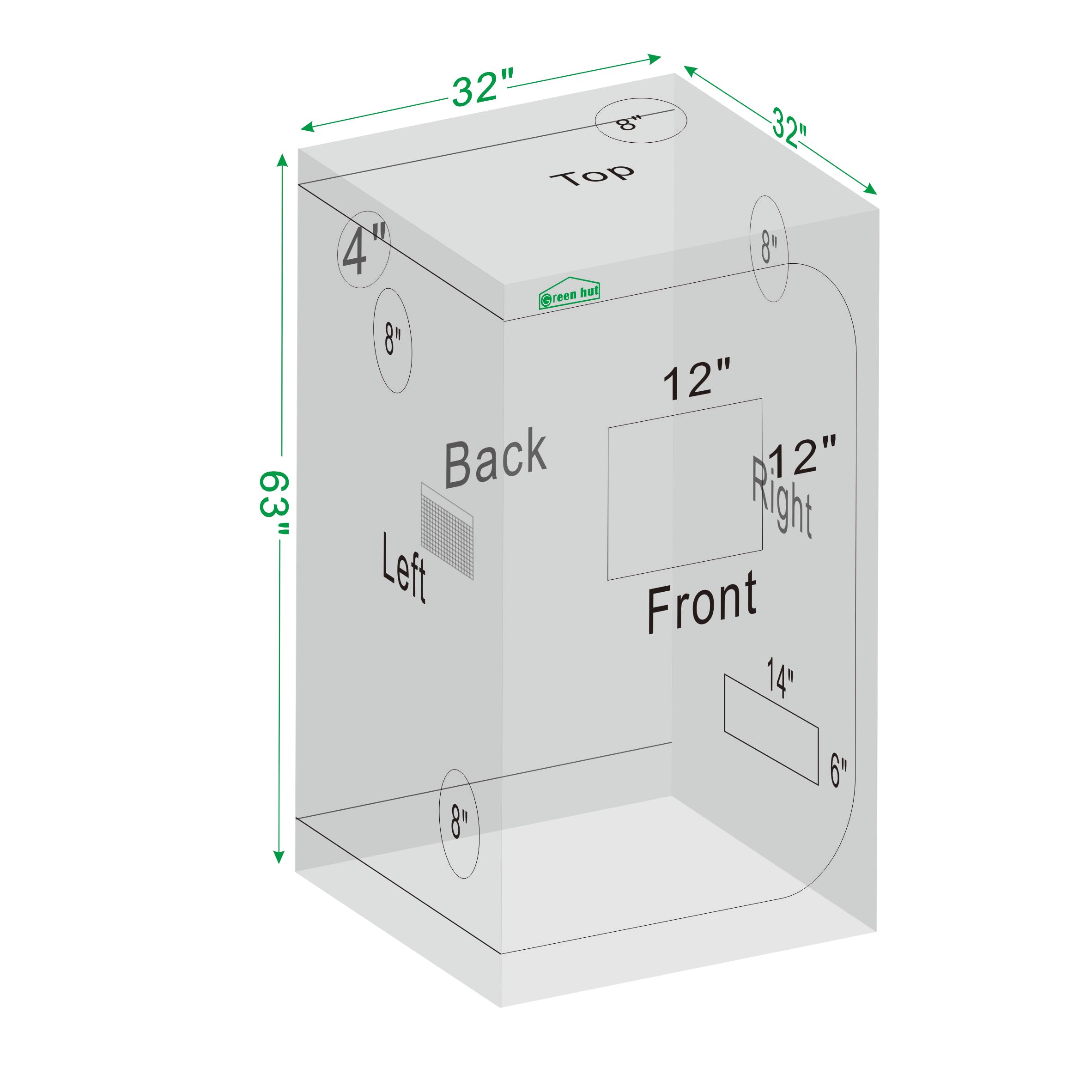 Green Hut tent next to chair showing 32x32x63 size for space planning