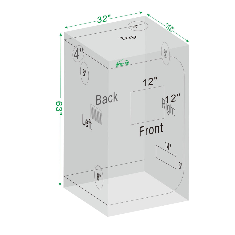 Green Hut tent next to chair showing 32x32x63 size for space planning