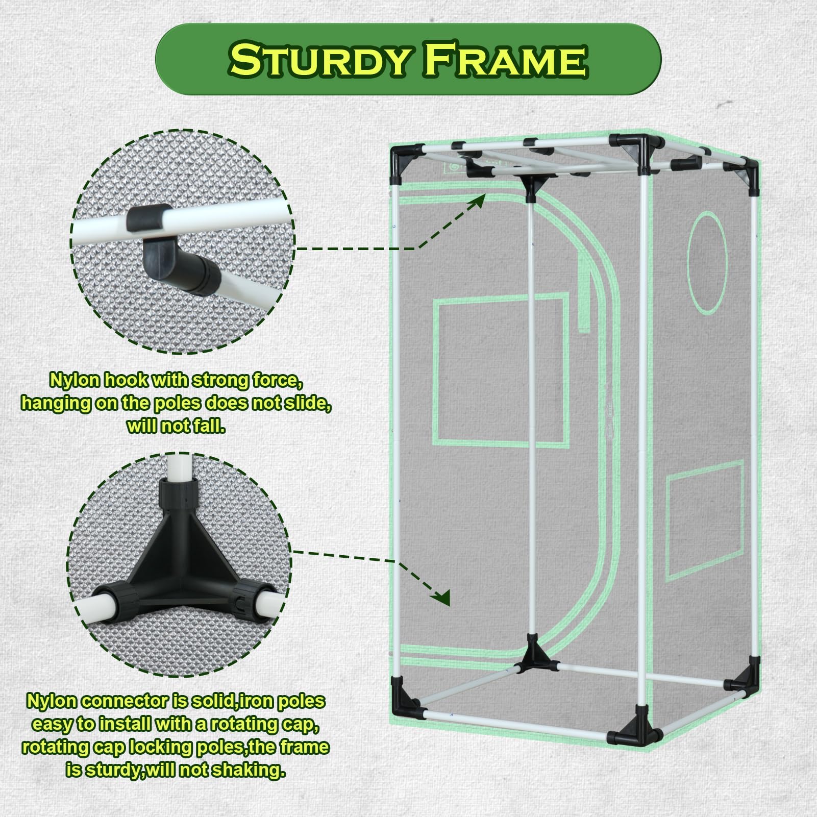 Green Hut tent beside ruler showing 24x24x48 size for spatial planning