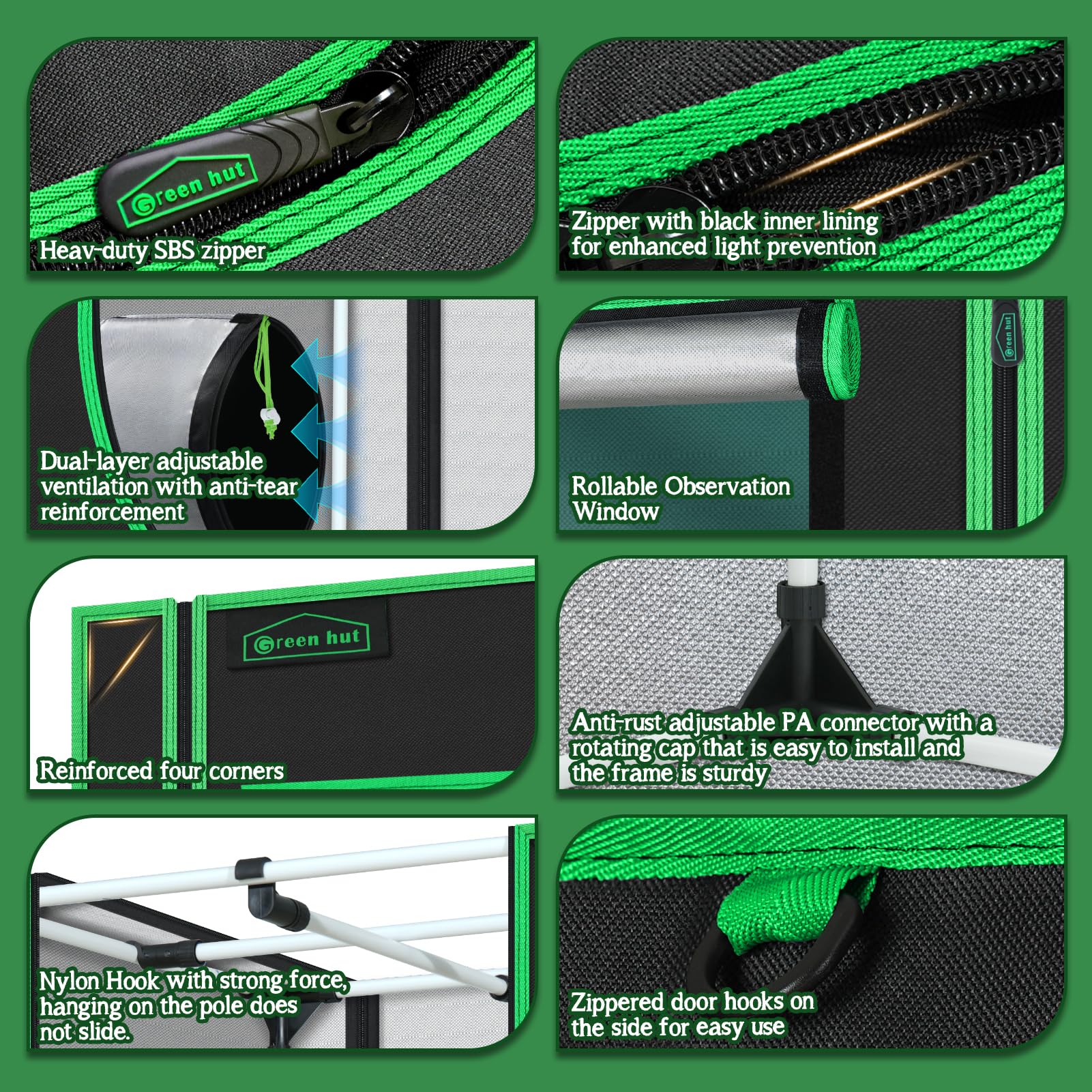 Green Hut upgraded connector detail proving anti-rust reinforced stability benefit