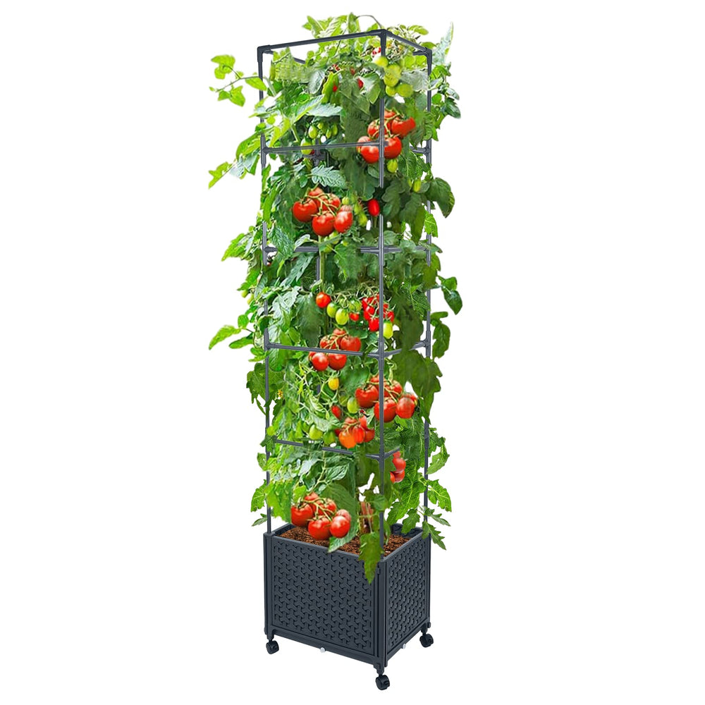 GREEN MOUNT front view of planter showing trellis and roomy planting area for better yields