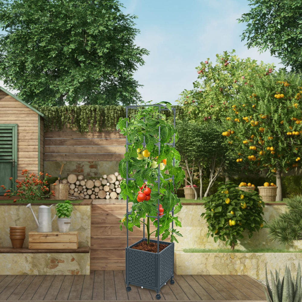 GREEN MOUNT patio lifestyle with planter growing tomatoes and herbs