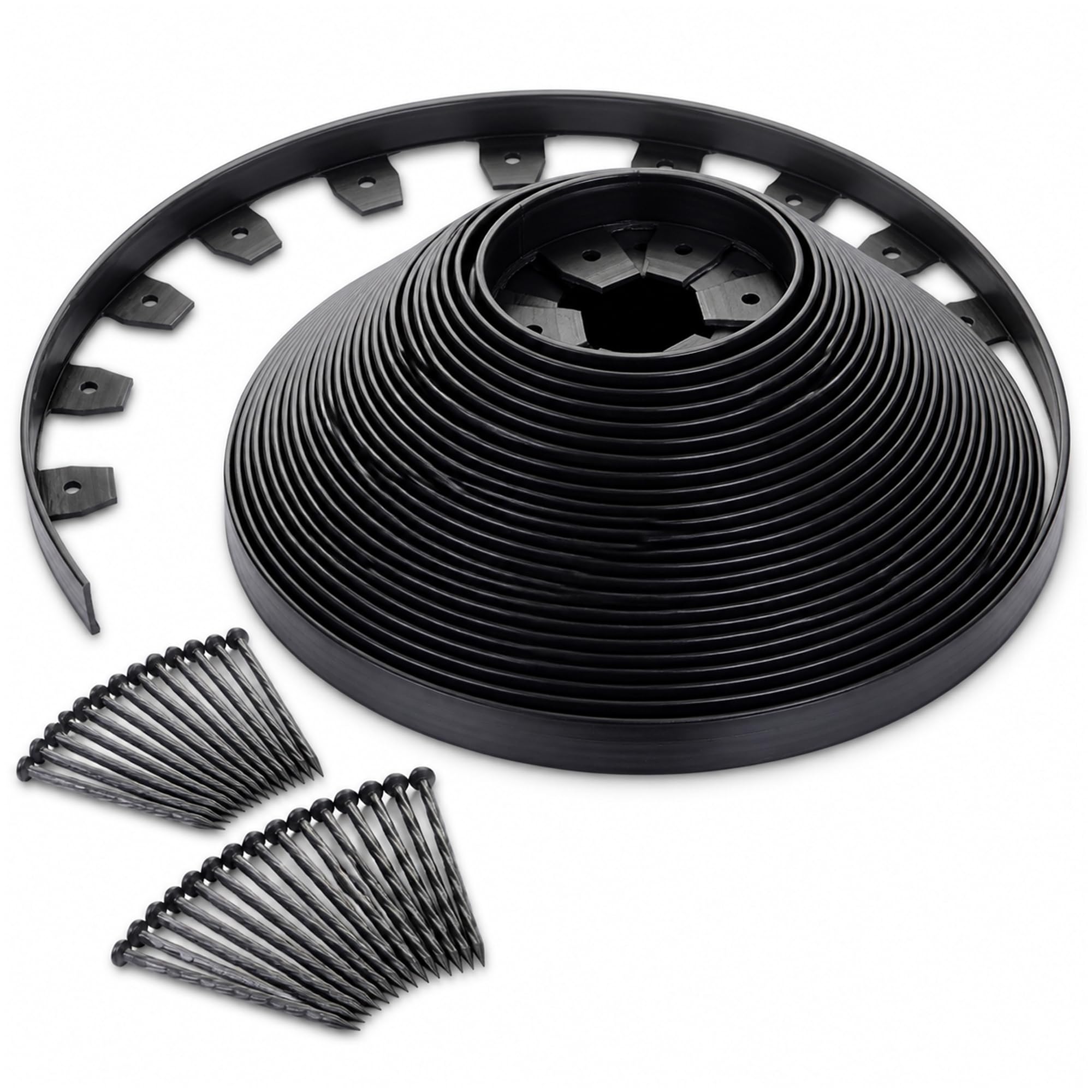 Green orange front view of 4-inch 120-ft edging kit showing roll and stakes for tidy borders
