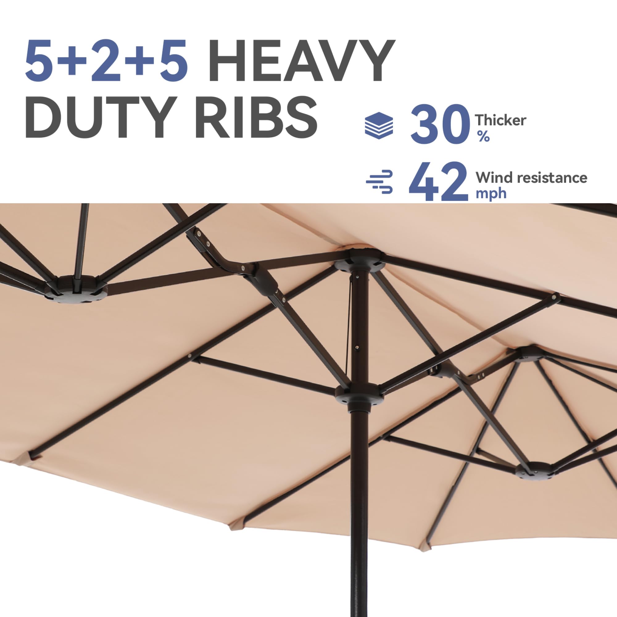 GREEN PARTY pole and ribs detail highlighting sturdy powder-coated frame
