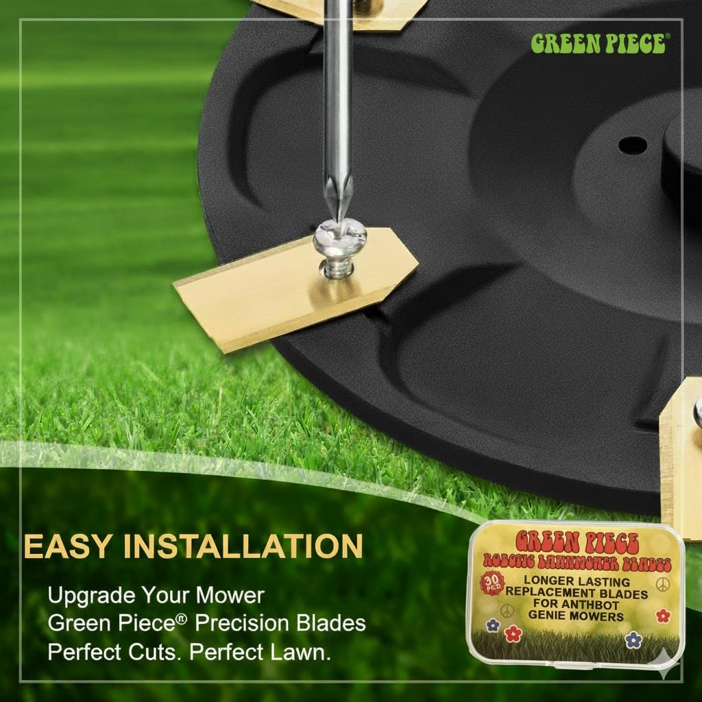 Green Piece blade cutting lawn in use for even, professional finish