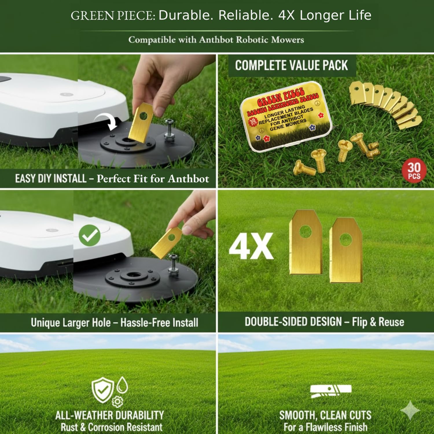 Green Piece blade beside ruler to show correct size for Anthbot