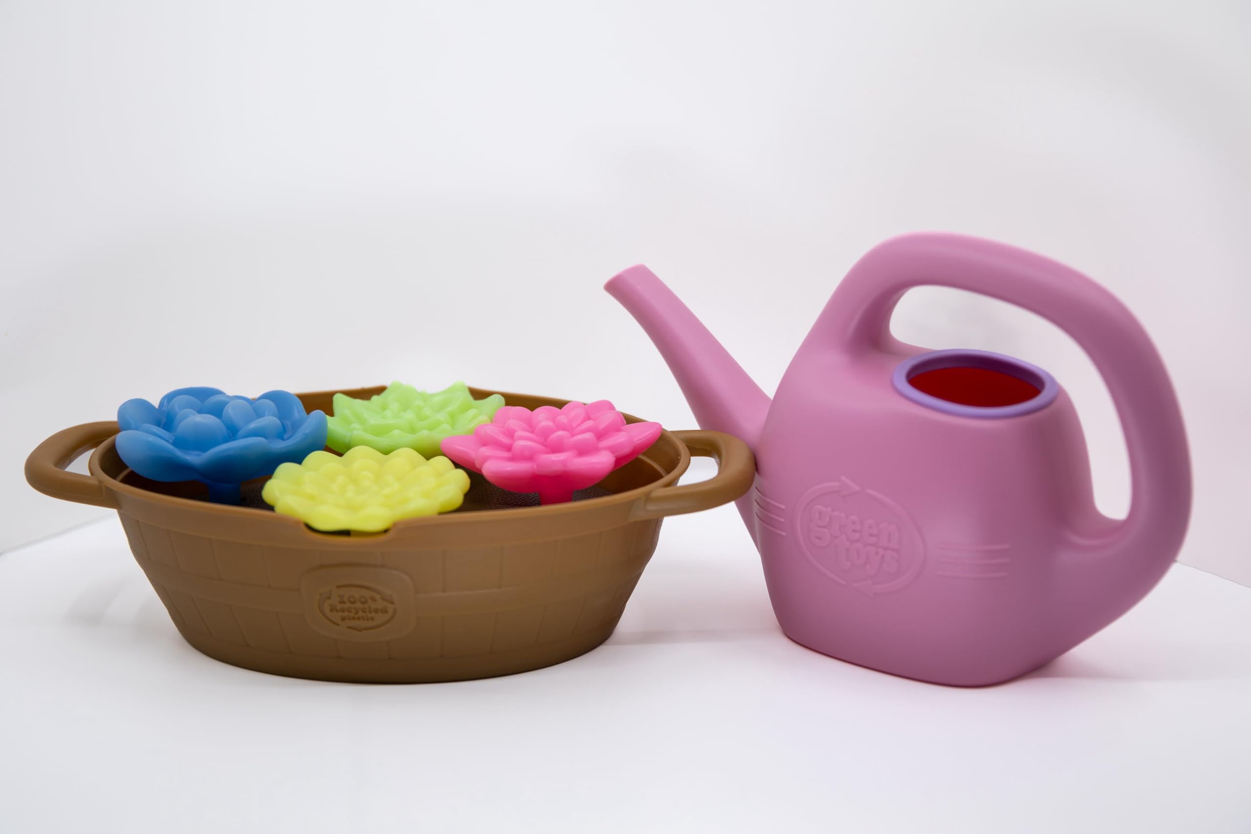 Green Toys basket and lifelike insert overhead showing organized storage benefit