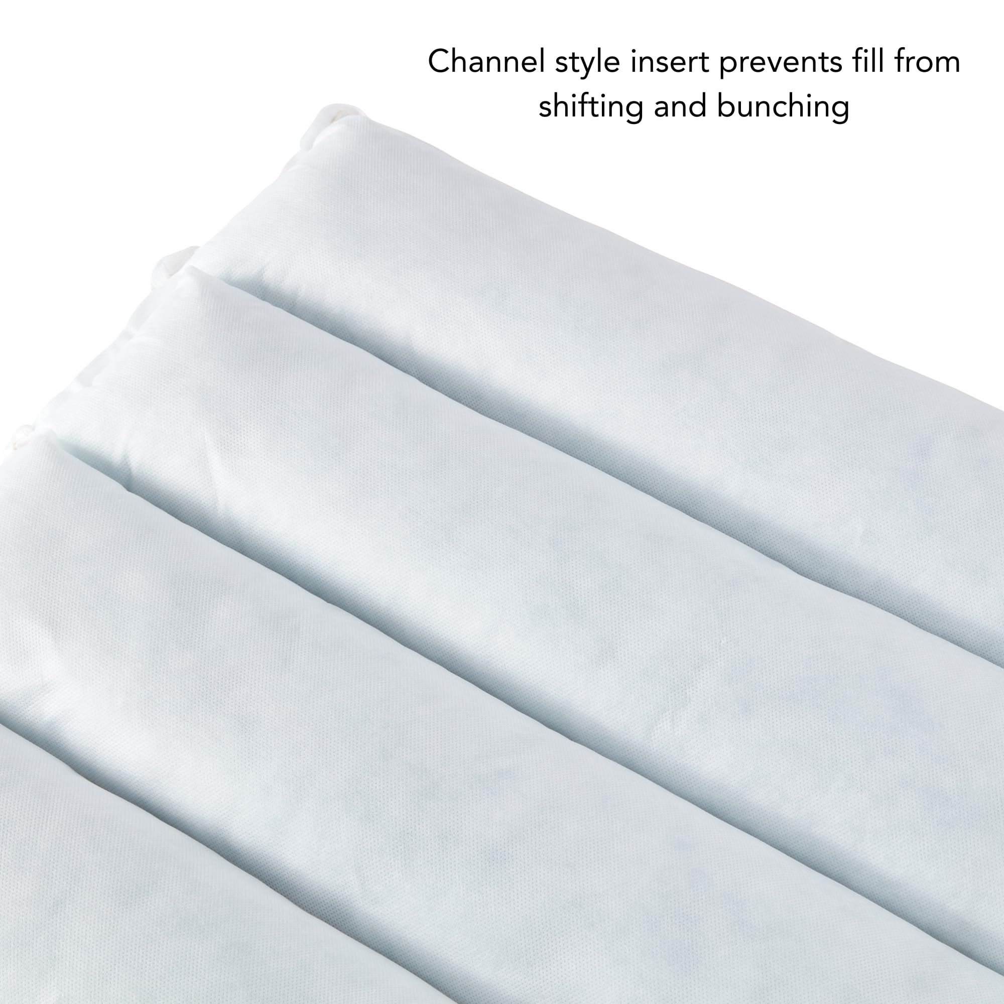 Greendale Home Fashions label and packaging showing made-in-USA fill benefit and quality