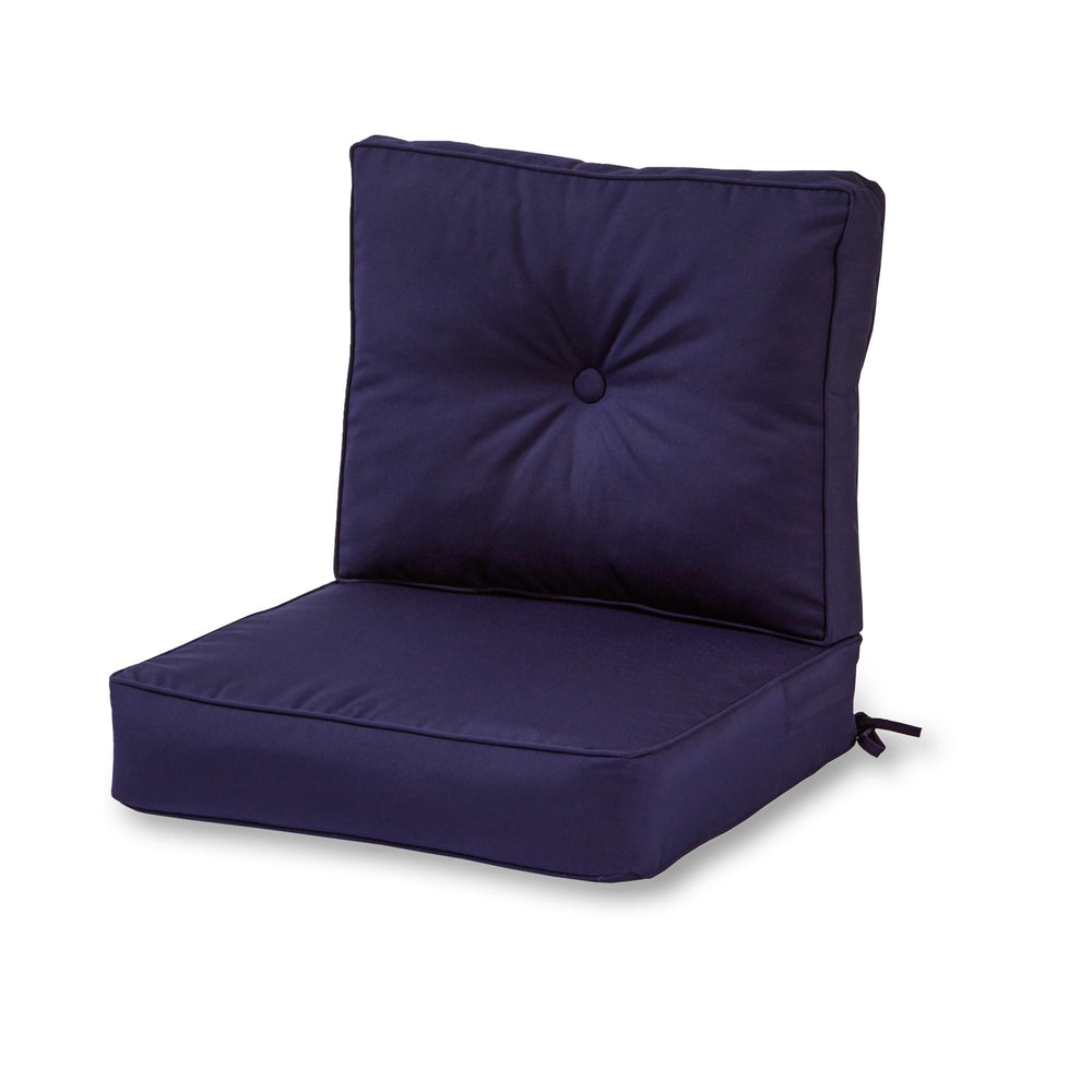 Greendale Home Fashions front view of Canvas Navy cushions showing styling and fit benefits