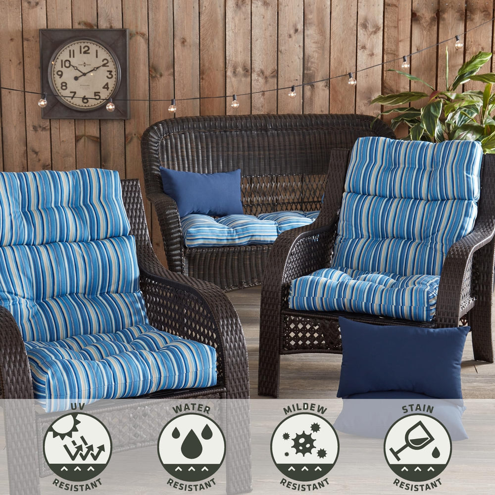 Greendale Home Fashions cushions on patio chair illustrating comfortable outdoor seating setup