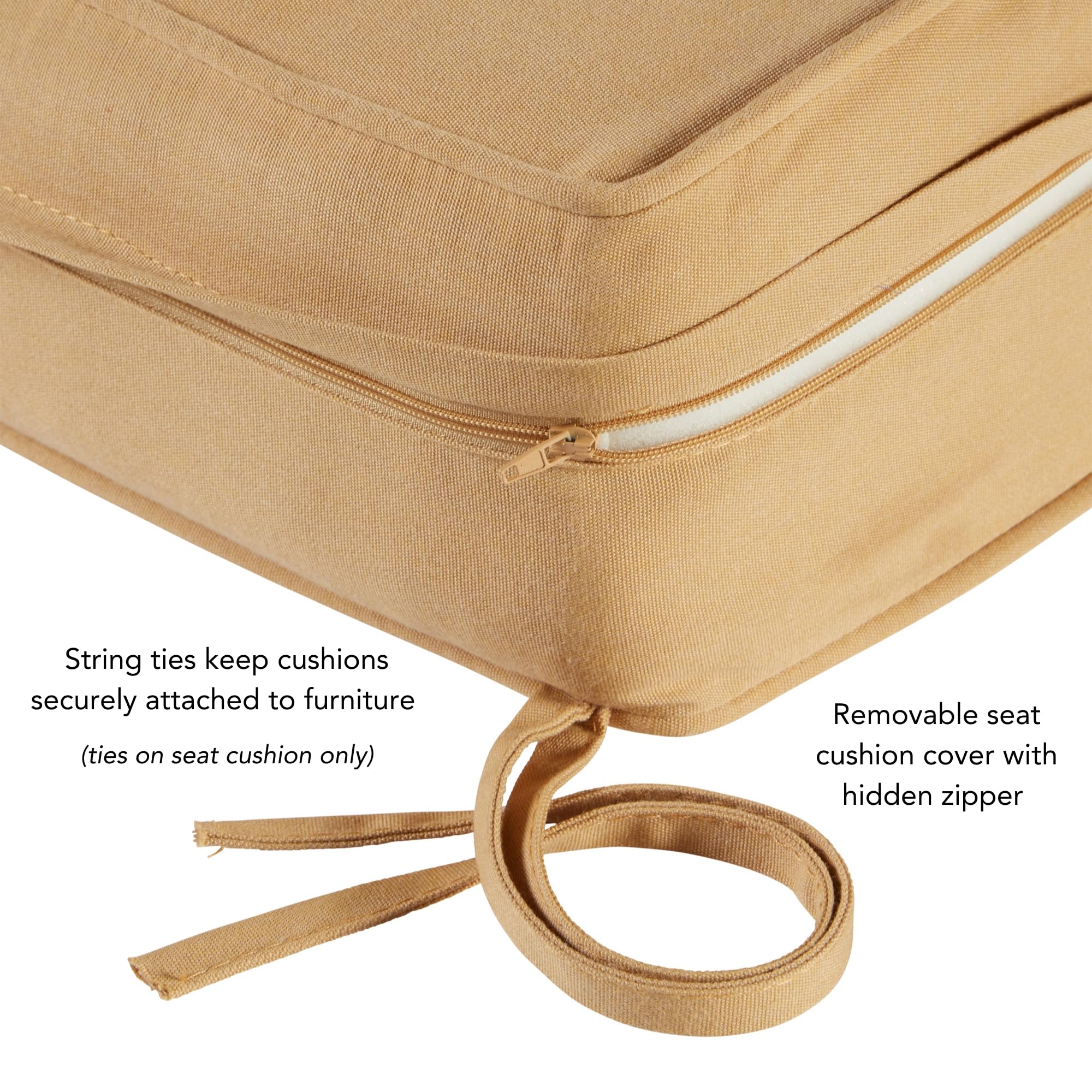 Greendale Home Fashions dimensional diagram showing cushion measurements for accurate fit