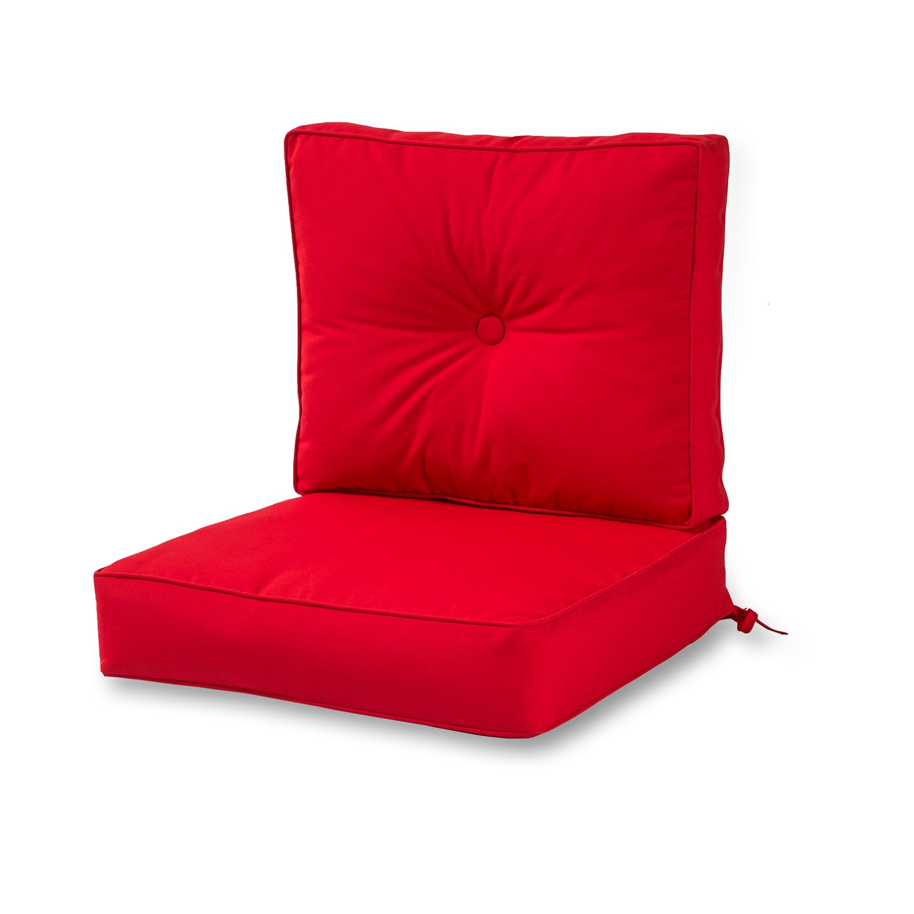 Greendale Home Fashions front view of red cushions showing durable Sunbrella protection