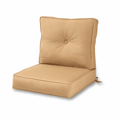 Greendale Home Fashions front view showing Canvas Wheat cushions and benefits of weather resistance