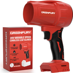 GREENFURY front view of blower showing compact profile and benefit of portability