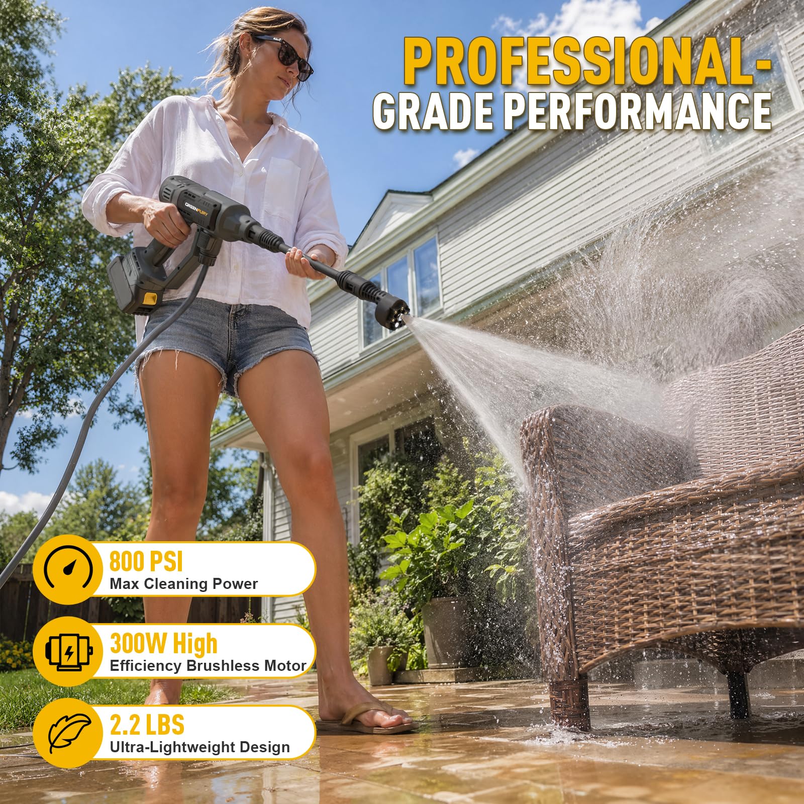 GREENFURY extended 16.4 ft hose in use, reach hard-to-access areas benefit