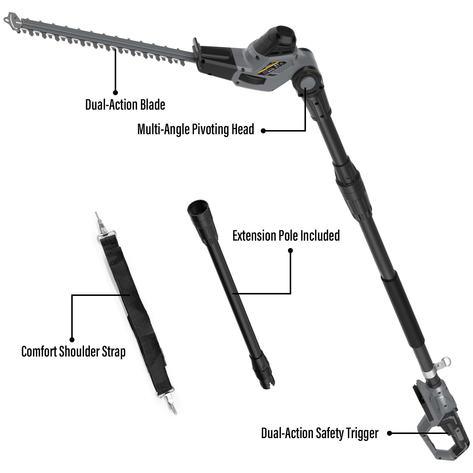 GREENFURY pole trimmer next to person showing scale and reach advantage