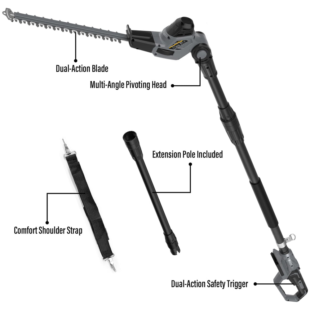 GREENFURY pole trimmer next to person showing scale and reach advantage